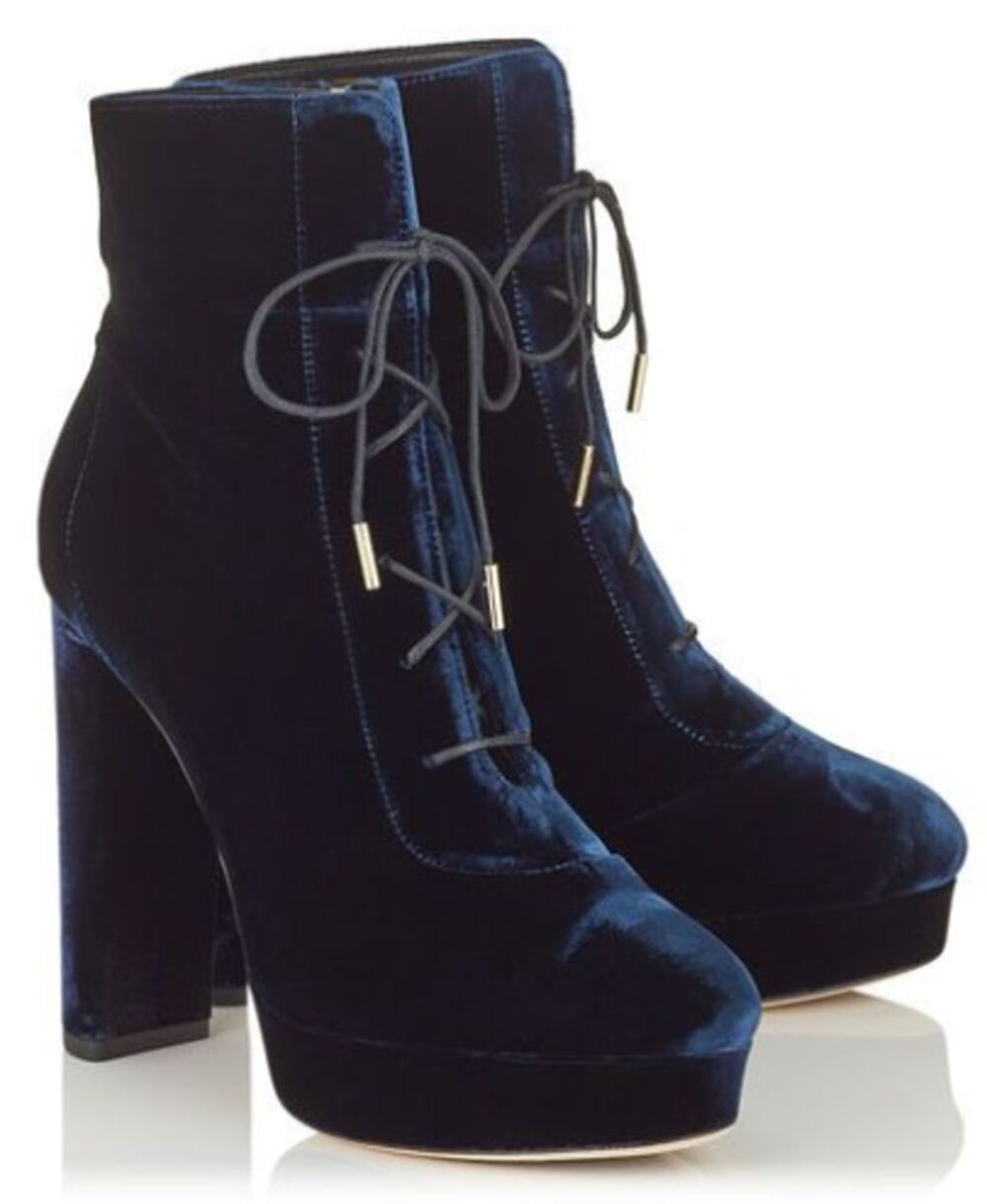 Jimmy Choo Deon Heeled Platform Ankle Boots Booties Heels Velvet Lace-Up sz 36